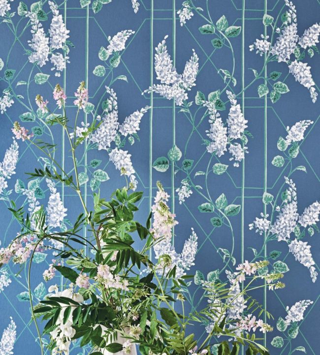 Wisteria Wallpaper - Coral & Sage on White - 115/5012