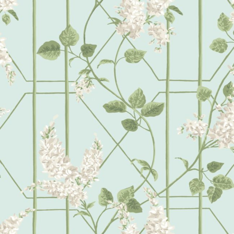 Wisteria Wallpaper - Stone & Olive on Duck Egg - 115/5014