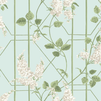 Wisteria Wallpaper - Stone & Olive on Duck Egg - 115/5014