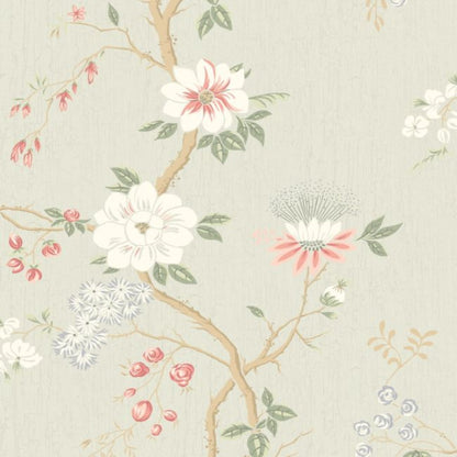 Camellia Wallpaper - Coral & Duck Egg on Eau du Nil - 115/8024