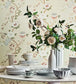 Camellia Wallpaper - Coral & Duck Egg on Eau du Nil - 115/8024