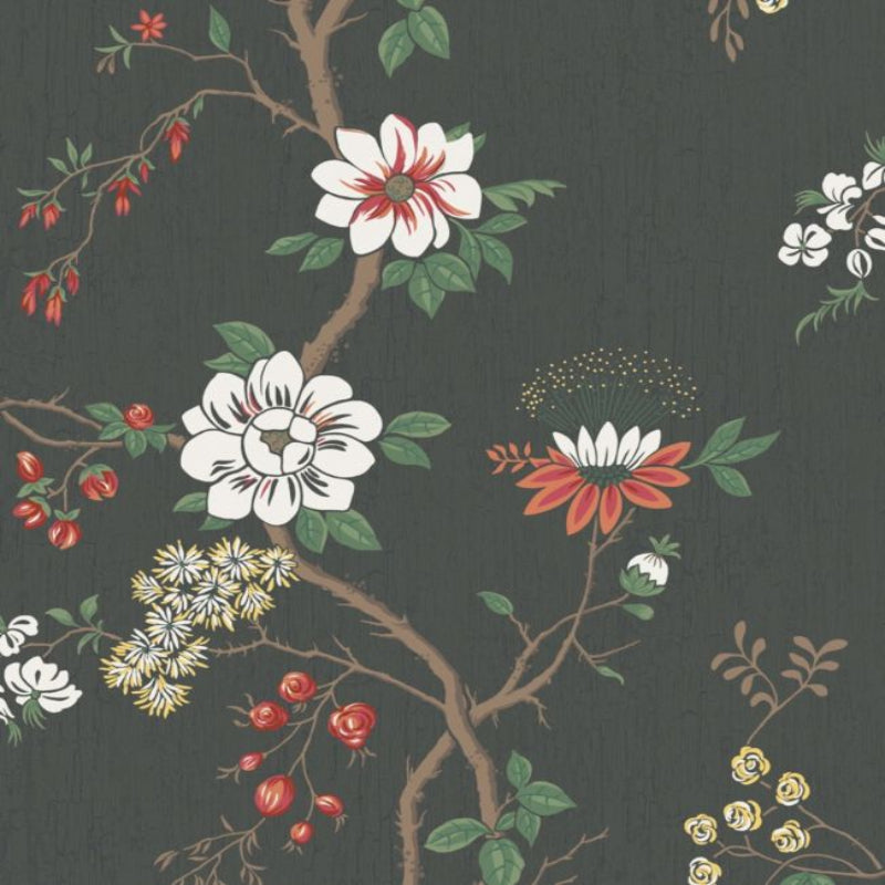 Camellia Wallpaper - Chalk & Red on Soot - 115/8026