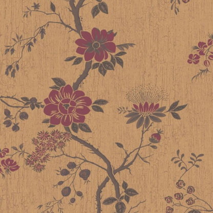 Camellia Wallpaper - Crimson on Metallic Gold - 115/8027
