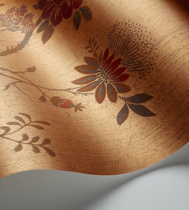Camellia Wallpaper - Crimson on Metallic Gold - 115/8027