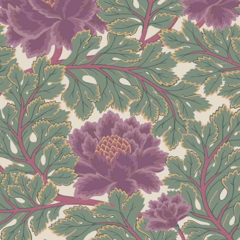 Aurora Wallpaper - Mulberry & Sage on Parchment - 116/1001