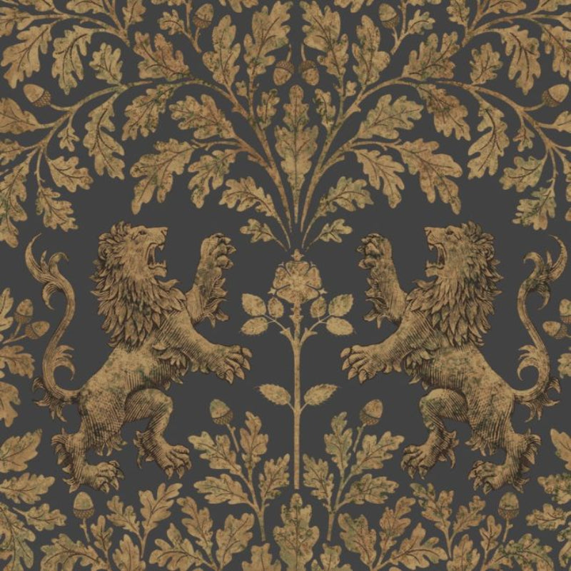 Boscobel Oak Wallpaper - Metallic Antique Gold on Black - 116/10036