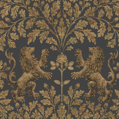 Boscobel Oak Wallpaper - Metallic Antique Gold on Black - 116/10036