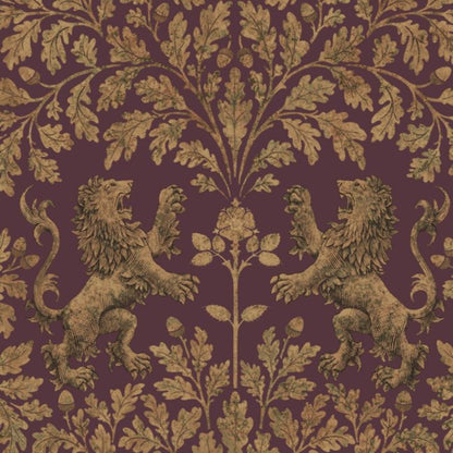 Boscobel Oak Wallpaper - Metallic Autumnal Gold on Claret - 116/10038
