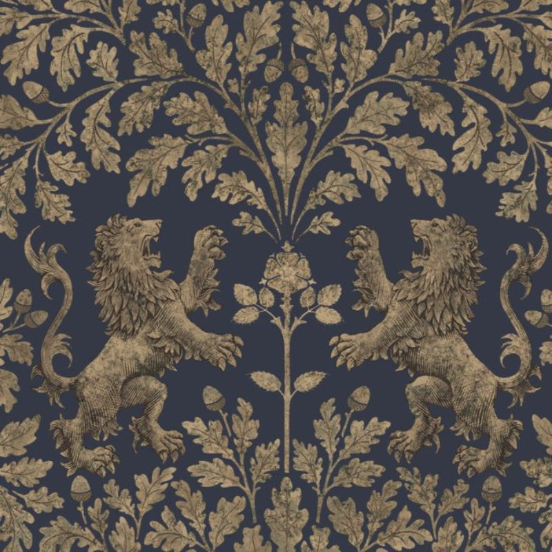 Boscobel Oak Wallpaper - Metallic Gilver on Ink - 116/10039