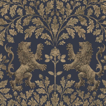 Boscobel Oak Wallpaper - Metallic Gilver on Ink - 116/10039