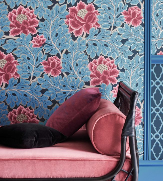 Aurora Wallpaper - Cerise & Cerulean Blue on Midnight - 116/1004