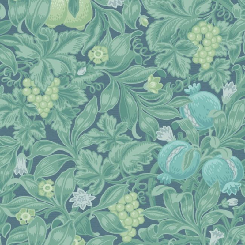 Vines of Pomona Wallpaper - Teal & Viridian on Denim - 116/2006