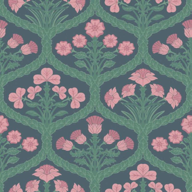 Floral Kingdom Wallpaper - Rose & Forest on Charcoal - 116/3010