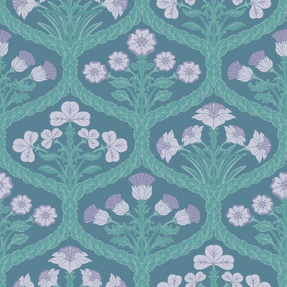 Floral Kingdom Wallpaper - Lilac & Teal on Denim - 116/3011