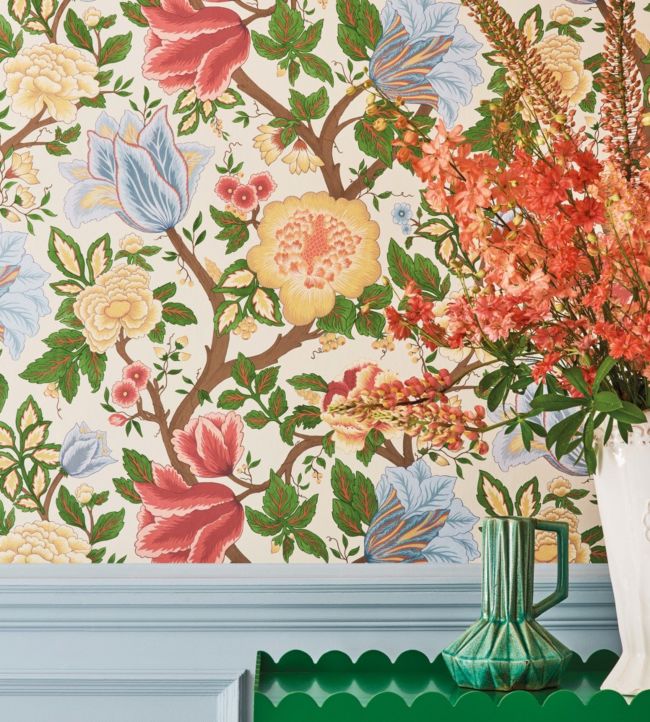 Midsummer Bloom Wallpaper - Burnt Orange, Rose & Petrol on Ink - 116/4014