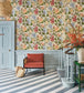 Midsummer Bloom Wallpaper - Burnt Orange, Rose & Petrol on Ink - 116/4014