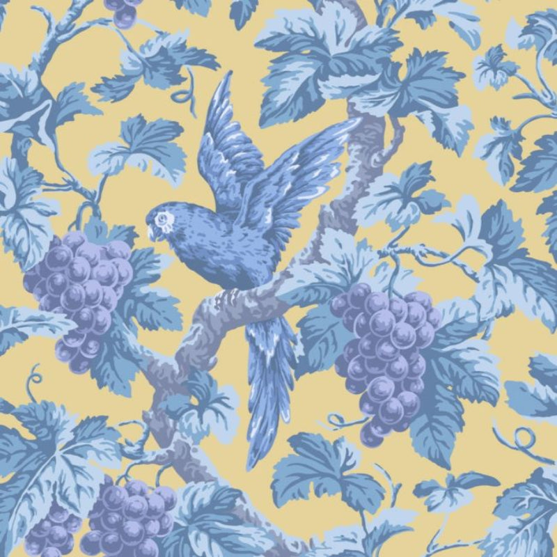 Woodvale Orchard Wallpaper - Hyacinth, Lilac & China Blue on Ochre - 116/5017