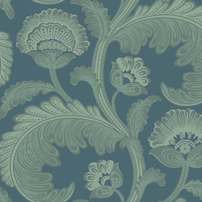Fanfare Flock Wallpaper - Duck Egg on Dark Petrol - 116/7026