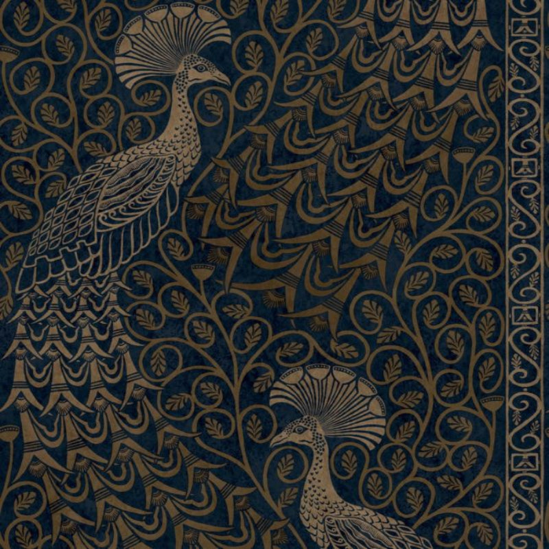 Pavo Parade Wallpaper - Metallic Bronze on Midnight - 116/8030