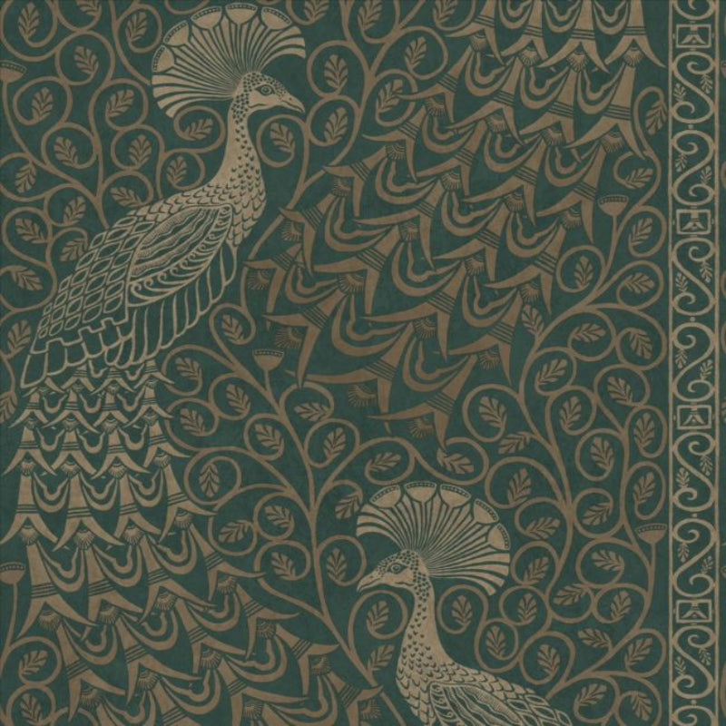 Pavo Parade Wallpaper - Metallic Gilver on Racing Car Green - 116/8031