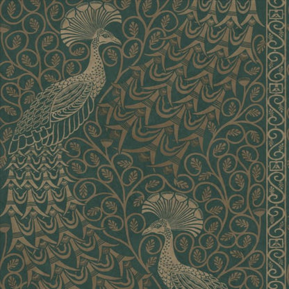 Pavo Parade Wallpaper - Metallic Gilver on Racing Car Green - 116/8031