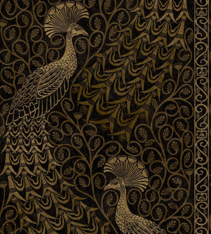 Pavo Parade Wallpaper - Metallic Gold on Soot - 116/8032