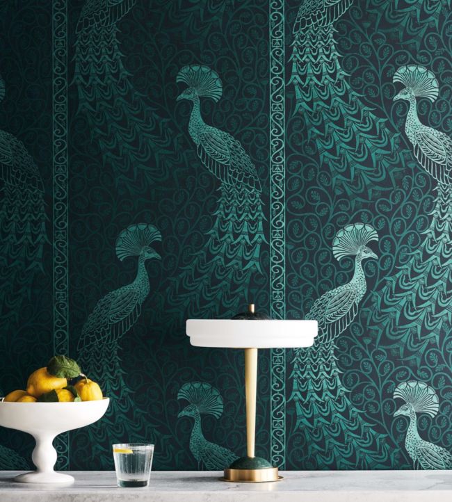 Pavo Parade Wallpaper - Metallic Gold on Soot - 116/8032