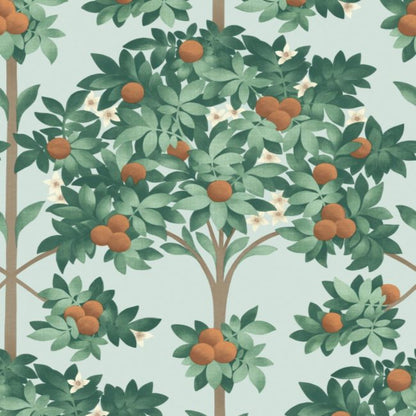 Orange Blossom Wallpaper - Burnt Orange & Mint on Seafoam - 117/1004