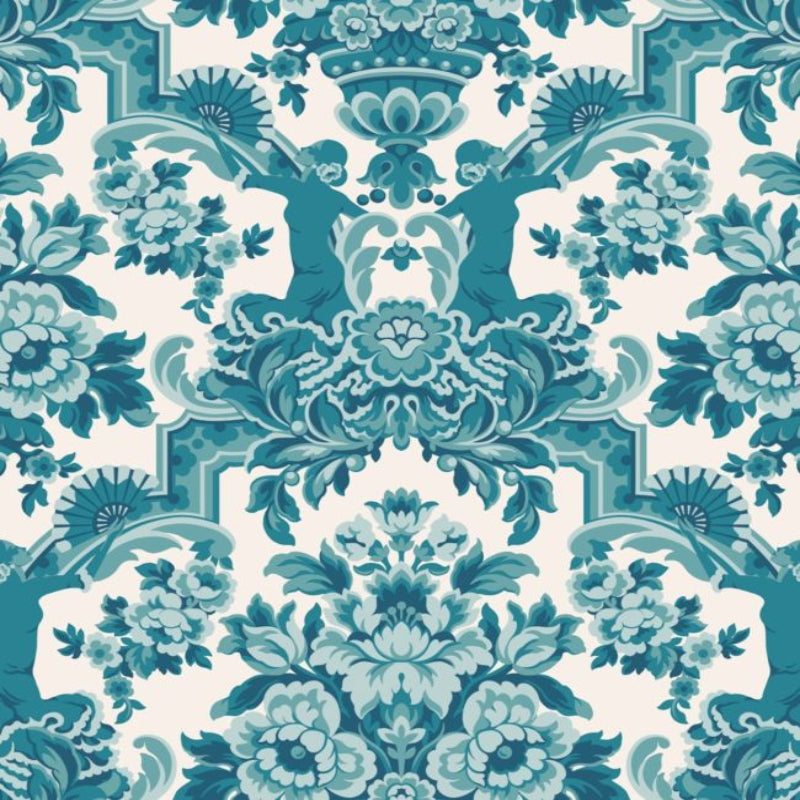 Lola Wallpaper - Petrol Blue on White - 117/13042