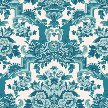 Lola Wallpaper - Petrol Blue on White - 117/13042