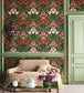 Flamenco Fan Wallpaper - Magenta, Red & Metallic Gilver on Ink - 117/14044