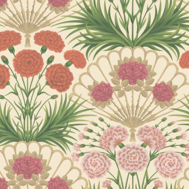 Flamenco Fan Wallpaper - Fuchsia, Rouge & Metallic Gold on Cream - 117/14045