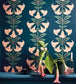 Angels Trumpet Wallpaper - Coral & Viridian on Ink - 117/3009