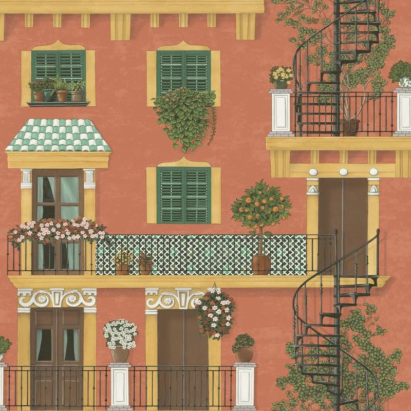 Alfaro Wallpaper - Ochre & Racing Car Green on Terracotta - 117/4011