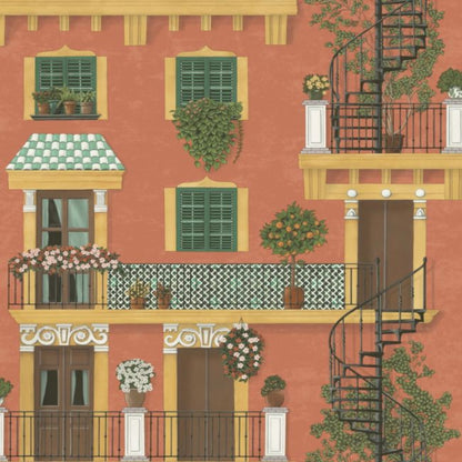 Alfaro Wallpaper - Ochre & Racing Car Green on Terracotta - 117/4011