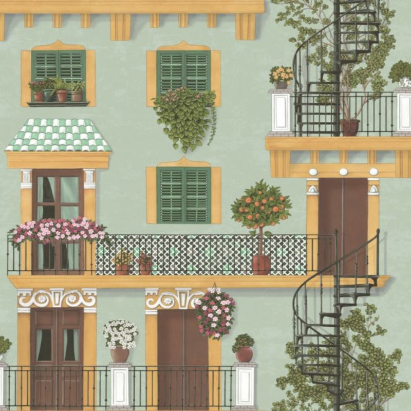 Alfaro Wallpaper - Dark Ochre & Forest Green on Duck Egg - 117/4012
