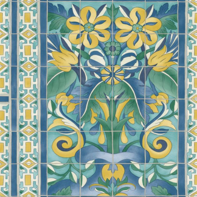 Triana Wallpaper - Canary Yellow & China Blue on Teal - 117/5013