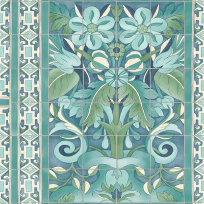 Triana Wallpaper - Teal & Dark Teal on Denim - 117/5014