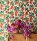 Bougainvillea Wallpaper - Rouge, Olive Green & Emerald on Cream - 117/6016