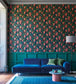 Bougainvillea Wallpaper - Ochre, Viridian & Petrol on Ink - 117/6019