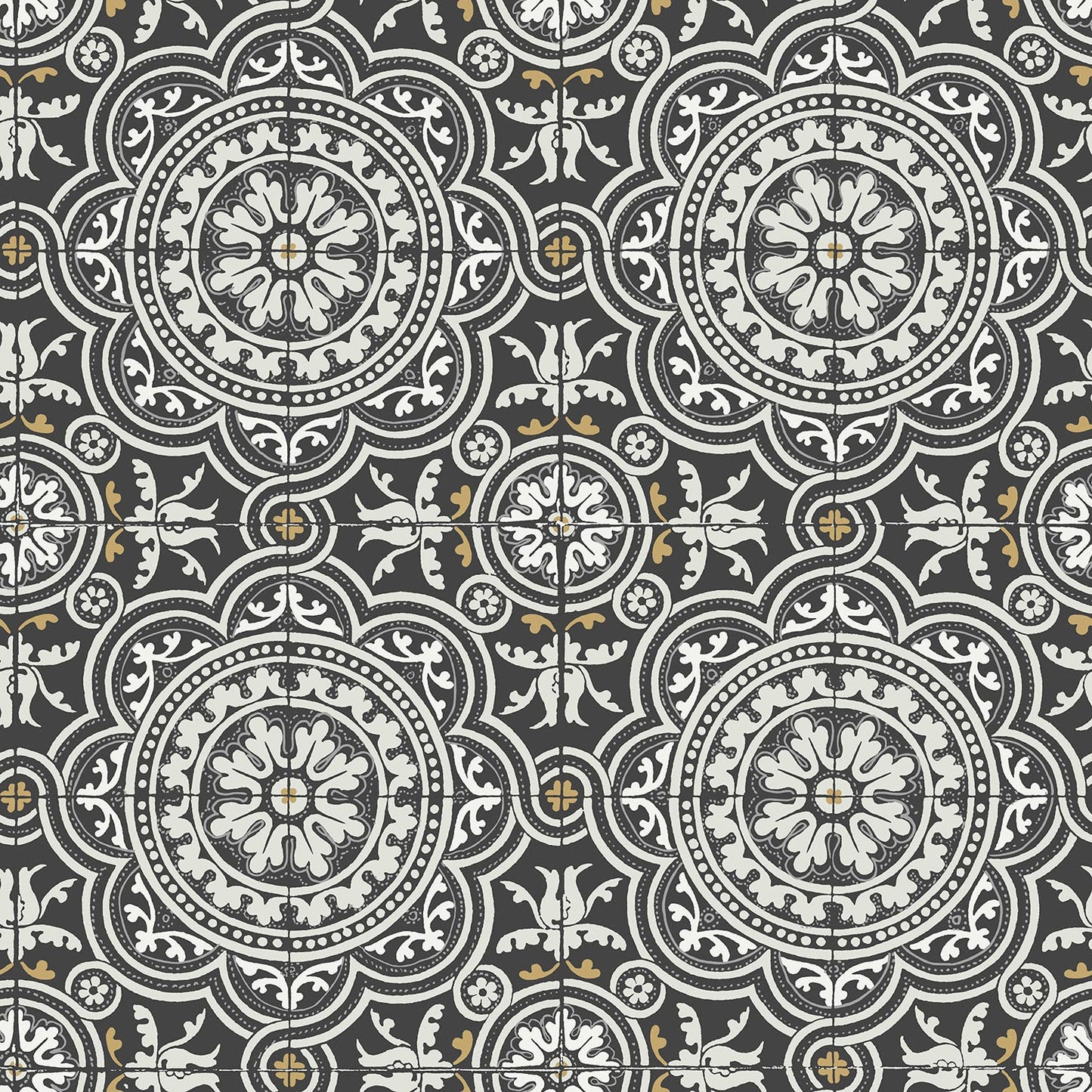 Piccadilly Seville Wallpaper - Grey & Metallic Gold on Black - 117/8022
