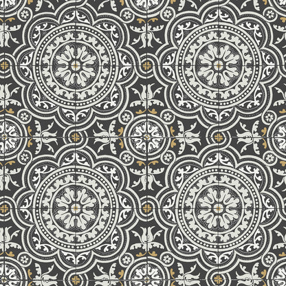 Piccadilly Seville Wallpaper - Grey & Metallic Gold on Black - 117/8022