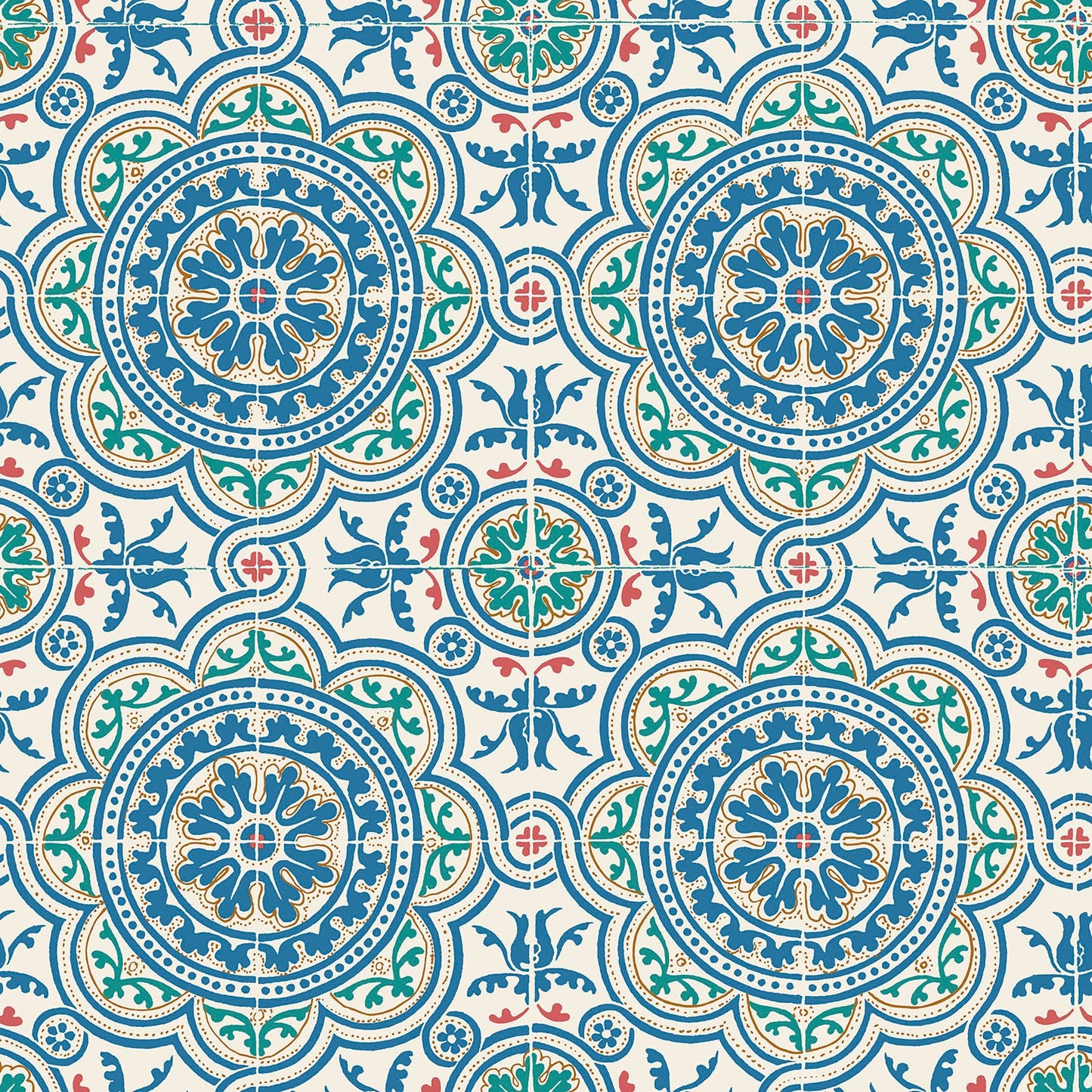 Piccadilly Seville Wallpaper - Denim & Rouge on Chalk - 117/8024