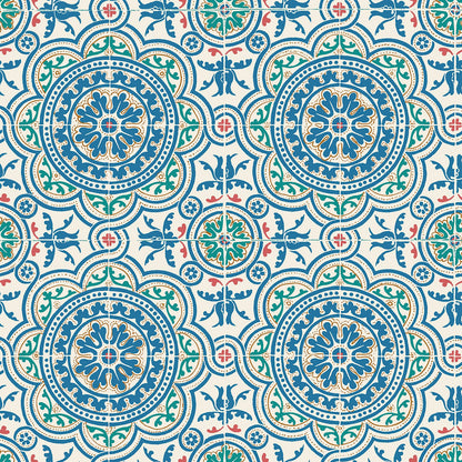 Piccadilly Seville Wallpaper - Denim & Rouge on Chalk - 117/8024