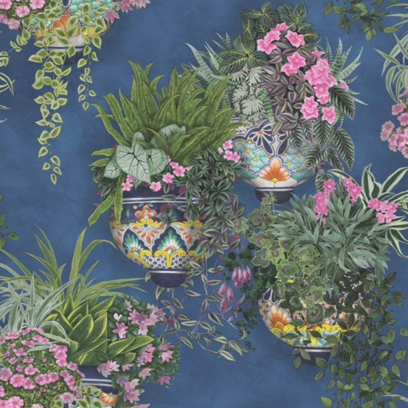 Talavera Wallpaper - Fuchsia & Forest Greens on Cerulean Sky - 117/9026