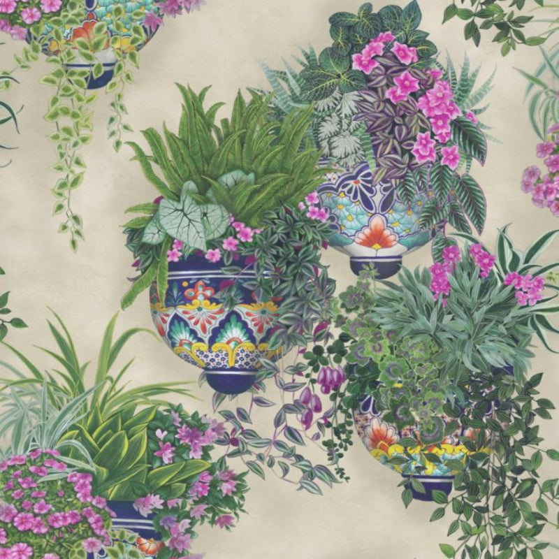 Talavera Wallpaper - Magenta & Spring Greens on Stone - 117/9027