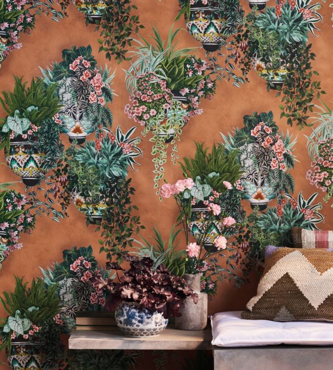 Talavera Wallpaper - Magenta & Spring Greens on Stone - 117/9027