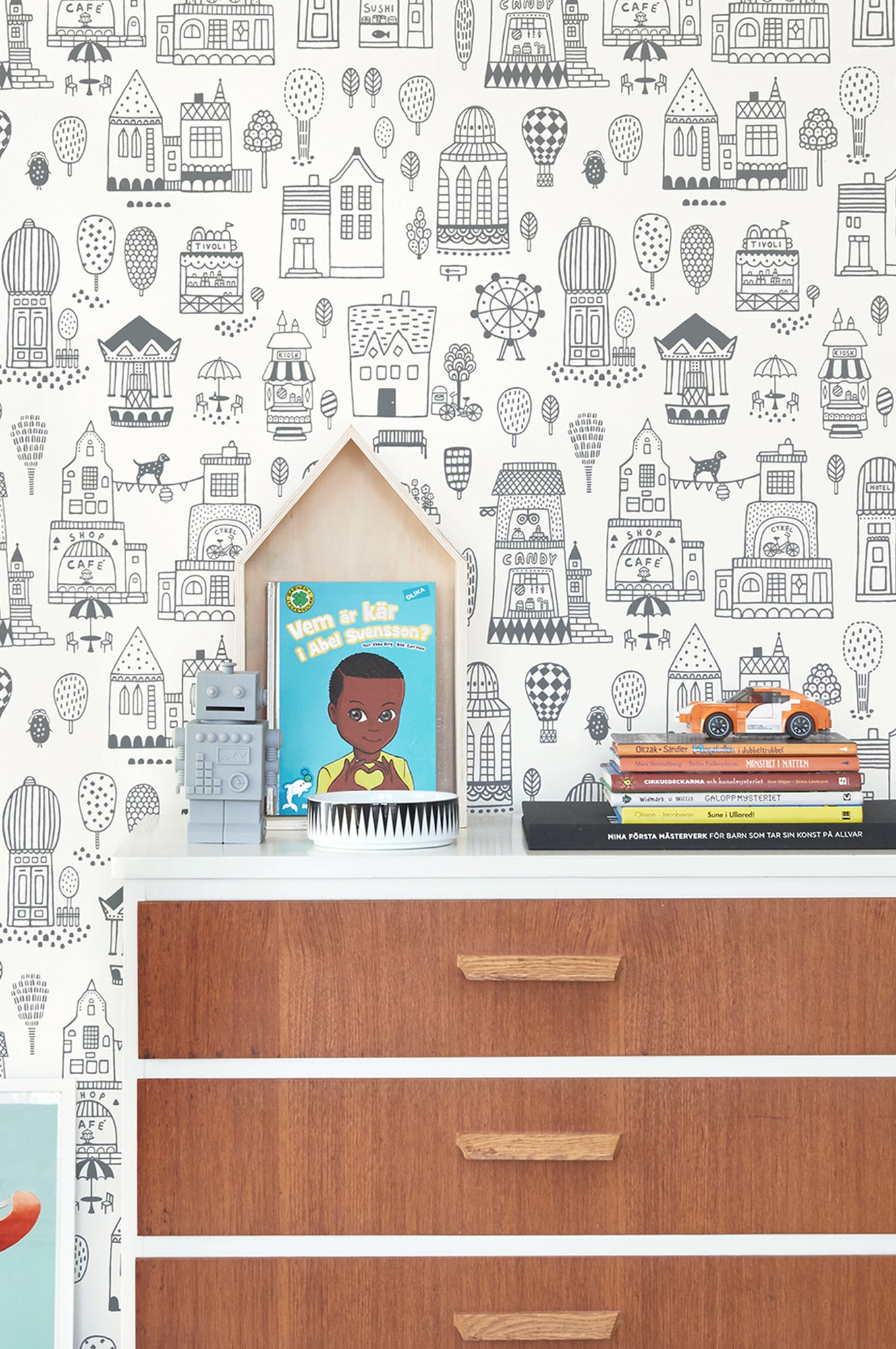 Small Town Soft Black Wallpaper - Majvillan