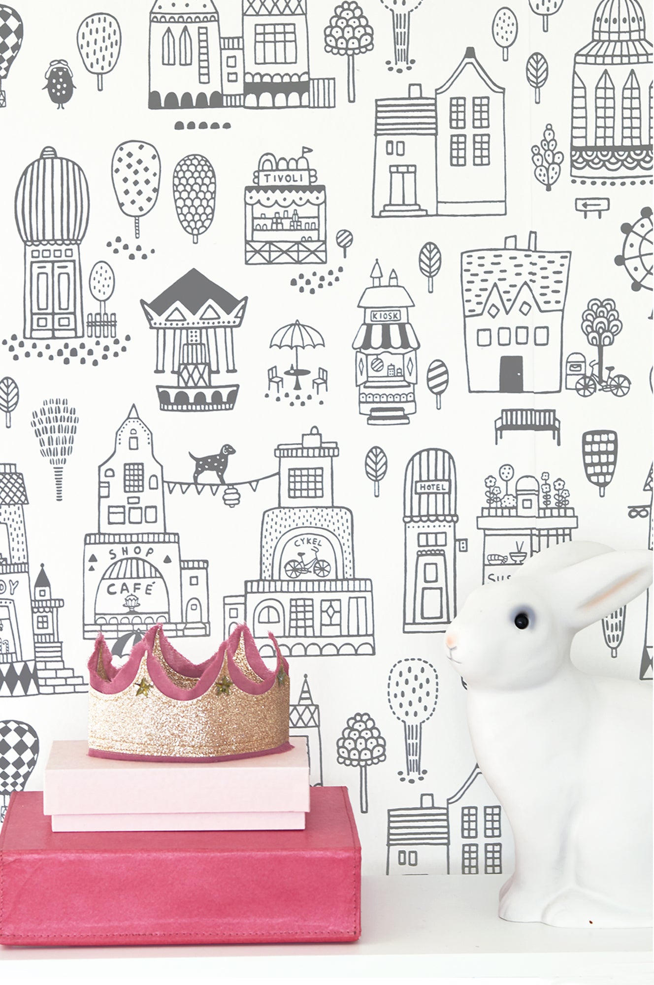 Small Town Soft Black Wallpaper - Majvillan