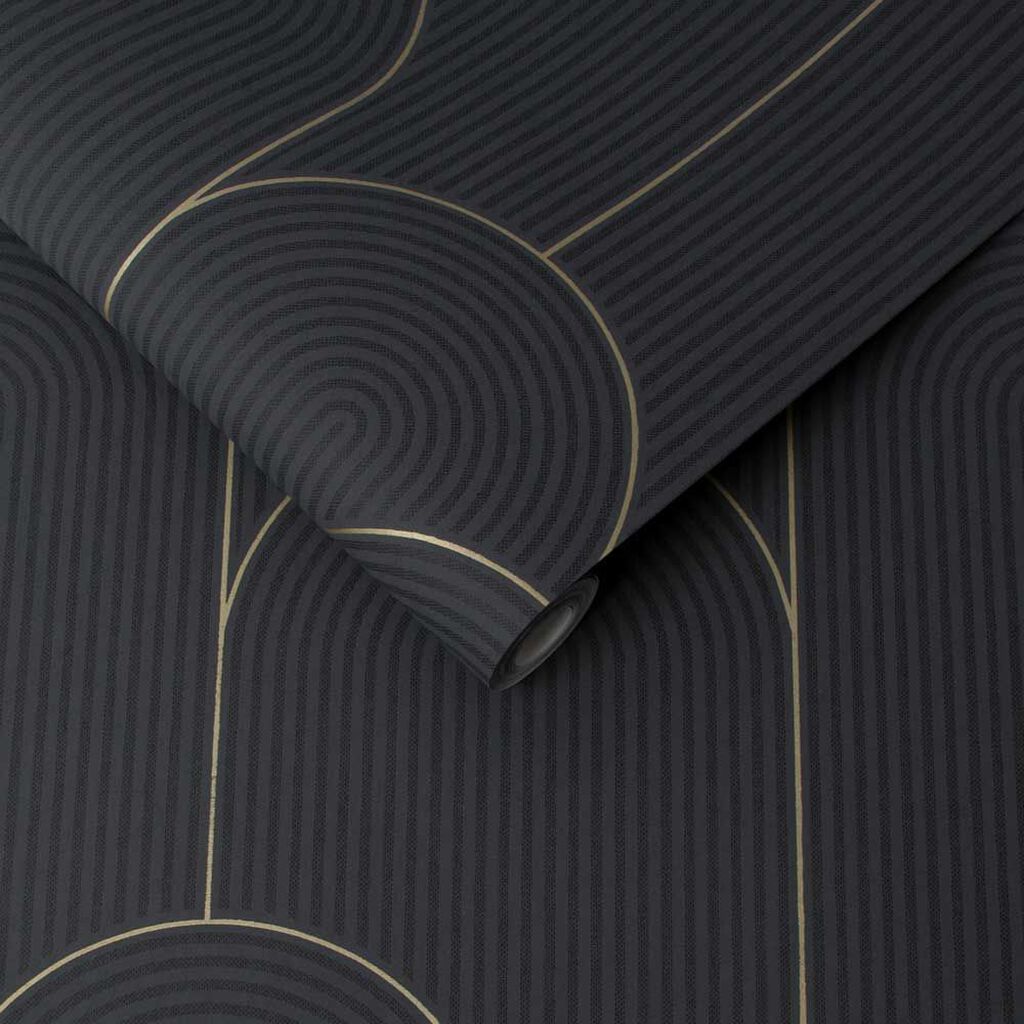 118020 - Lancet Wallpaper - Black Gold - Graham & Brown